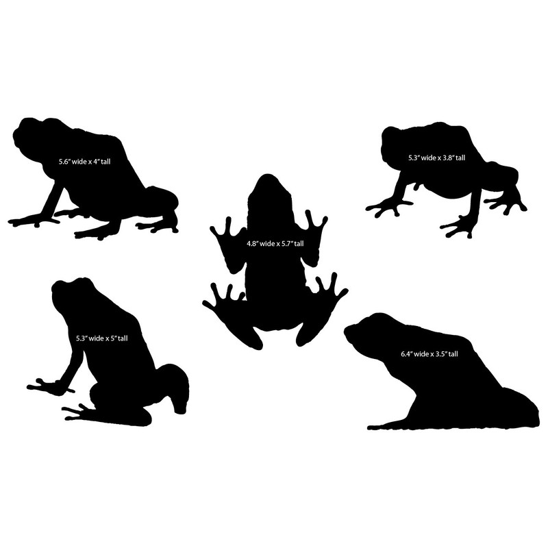 5 Blue Poison Dart Frog Decals - Sizes shown on