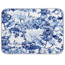 Blue and White Floral Bathroom Rugs Soft Bath Rugs Non Slip, Washable Cover Floor Rug Absorbent Carpets Floor Mat Home Decor for Kitchen Bedroom18 x30