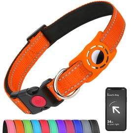 Erbine Airtag Dog Collar with AirTag Holder for Puppy Small Dogs, Reflective, Soft Padded & Safety Locking Buckle, Nylon Pet Collars Adjustable for All Breeds, Orange,XS