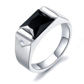 JIANGXIN Black Diamond Cubic Zirconia Ring for Men Teens Vintage Casual Wear Business size 10