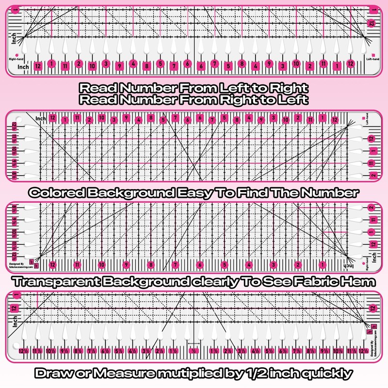 12.5x12.5 Inch Slotted Quilting Ruler with 45°/60° Multi-Angle, Non-Slip Grips