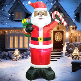 DomKom 8FT Christmas Inflatables Black Santa Claus with Gift Bag Blow up Giant Yard Decoration, Outdoor Built-in LED Lights Party Lawn Holiday Winter Decor Outside