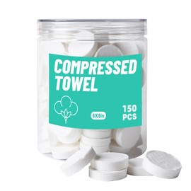 Kiluiu Compressed Towels, Camping Towels, Magic Cotton Wipes, Disposable Facial Towels, High-Capacity Travel/Camping/Hiking Towels, 150Pcs/9X9" (white pearl pattern)