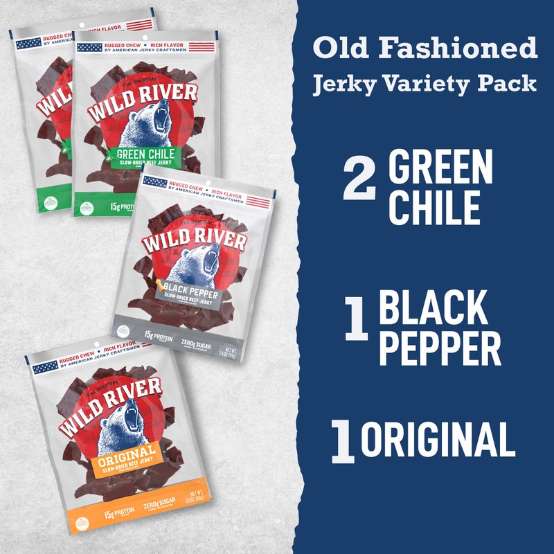 Wild River Beef Jerky Variety Pack, Old Fashioned 100% Beef