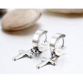 Cupimatch 3-6 Pairs Stainless Steel Cross Dangle Huggie Hinged Hoop Earrings for Men Women (1 Pair Silver Cross)