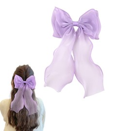 Large Long Tail Hair Bows Clips for Girls Ribbons Bow Clip Mesh Bow Hair Clips Purple Organza Bowknot Hair Barrettes for Styling Big Bowknot Hair Accessories for Christmas
