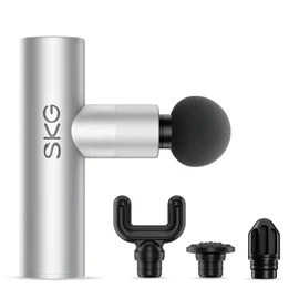 SKG F3 Lite Mini Massage Gun, 4 Massage Levels, 4 Interchangeable Massage Heads, Up to 3,200 rpm, USB-C Charging Port (Silver)