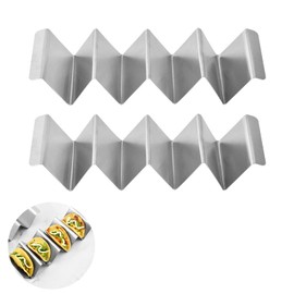 DYOUen Pack of 2 Taco Holders, 32 cm Stainless Steel Holder Stand Set, Pretzel Stand, Tray Hold, for Tacos, Sandwiches, Sausages Holder for Children, Families, Parties (Silver 2L)