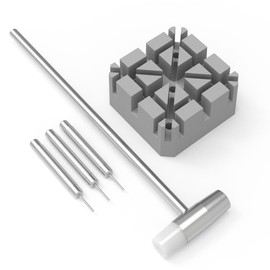 Watch Link Removal Tool Kit, Watch Band Adjustment Tool with Repair Holder, Double Hand Hammer and 3 Punch Pins (0.8/0.9/1.0mm)