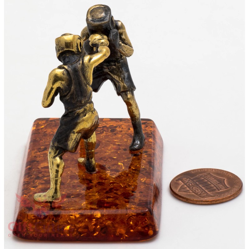 Solid Brass Amber Figurine of Boxers sparring fighting Ironwork