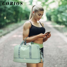CORIOS Nylon Sports Bag for Men/Women Travel Bags Duffle Bag Weekender Overnight Bag Fitness Bag Swimming Bag Large Training Bag Cabin Travel Sports Gym, Green