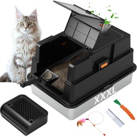 ANKJIWZ Enclosed Stainless Steel Litter Box XXXL, Extra Large 28" L x 20" W Metal Litter Box Enclosure with Cover and Foot Pedal and Scoop for Big Cats & Multiple Cats with High Sided, Easy Cleaning