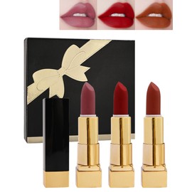 Lippenstift Matt Make-Up Set-3 Farben Pink Rose Ruby Rot Nude Lipstick Geschenkset, Wasserdicht Langanhaltender Weiche Samtige Lippenstift Für Frauen Kosmetik, Nudetöne Matte Lippenstifte Set