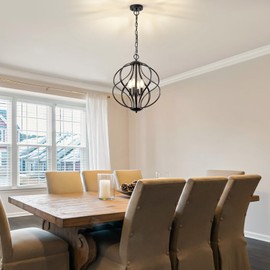 YURNYQ Modern Black Chandelier, 4 Lights Industrial Dining Room Chandeliers, Sphere Chandelier Large Pendant Light Fixtures Hanging for Kitchen, Entryway, Foyer, Stairs