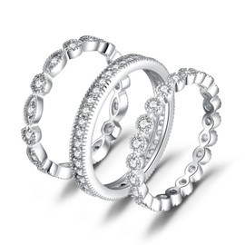 JewelryPalace Eternity Ring, 3 Stacking Rings, Engagement Ring, Wedding Rings Silver 925, Women's Zirconia Silver Rings, Wedding Rings, Engagement Ring, Memory Ring Set, Jewellery, Cubic Zirconia