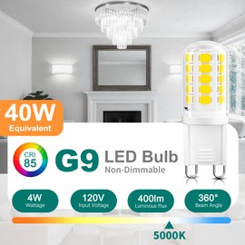 DiCUNO G9 LED Bulb, 5000K Daylight White, LED G9 Light Bulbs 4W, Equivalent to 40W Halogen, Non-dimmable, 400 LM, T4 Bi-pin Base Replacement for Chandelier Light, Home Lighting, 6 Pack