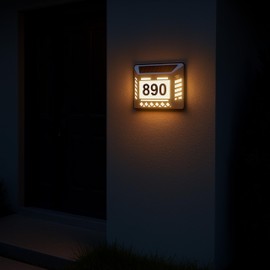 Infinite Basics Solar LED Address Sign – Waterproof House Number Plaque, Customizable Numbers & Letters, Auto Dusk-to-Dawn Light, 8.1 x 6.9 Inches