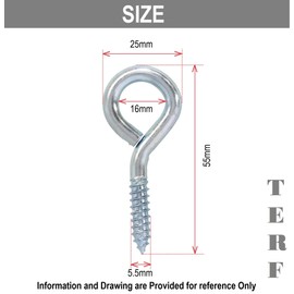 TERF® 55mm Eye Screw Hooks 55mm (2.16 inch) Ring Shape Screw Hooks Eyelet Screws Bolt Perfect For Indoor Outdoor use - Pack of 10