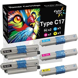 5-Pack ColorPrint Compatible Type C17 Toner Cartridge Replacement for Oki C330DN C330 Work with C331DN C530DN C531DN MC361 MC362W MC561 MC562W MC890 MC950 MC950 Printer (2BK, 1C, 1M, 1Y)