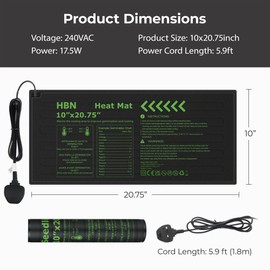 Durable Seedling Heat Mat,Waterproof Hydroponic Heating Pad,Seedling Heating Pad for Winter Indoor Seedling Germination and Greenhouse(10"x 20.75",1pc)