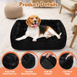 Muecleao Dog Bed for Medium Small Dogs, Rectangle Washable Orthopedic Dog Bed, Soft Calming Sleeping Puppy Bed Durable Pet Sofa with Anti-Slip Bottom