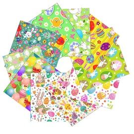 Outbit Pack of 10 Easter Printed Fabric, 50 x 50 cm, Easter Egg Rabbit Patchwork, Printed Fabric, Soft and Smooth Easter Craft Fabric for Quilting, Patchwork and Home Party Decoration for Easter Gift