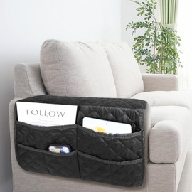 NiCoLa Armrest Covers for Sofa, Chair Arm Covers Black Washable Armchair Arm Covers with 6 Pockets for Sofas, Recliner Chair, Armchairs