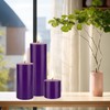 Mega Candles 3 pcs Unscented Purple Round Pillar Candle, Hand
