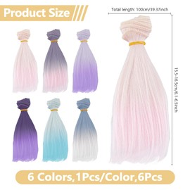 DICOSMETIC 6 Pieces Doll Wig 6 Colours Doll Hair 15.5 cm Straight Short Doll Hair Plastic Doll Hair Strands Doll Making Kits Doll Hair Extensions Synthetic Hair Replacement