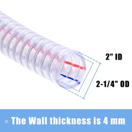 QuQuyi 2 Inch ID x 2-1/4 Inch OD Heavy Duty Steel Wire Suction PVC Flexible Tubing High Pressure UV Chemical Resistant Thick Vinyl Hose Tube, 6.6 FT