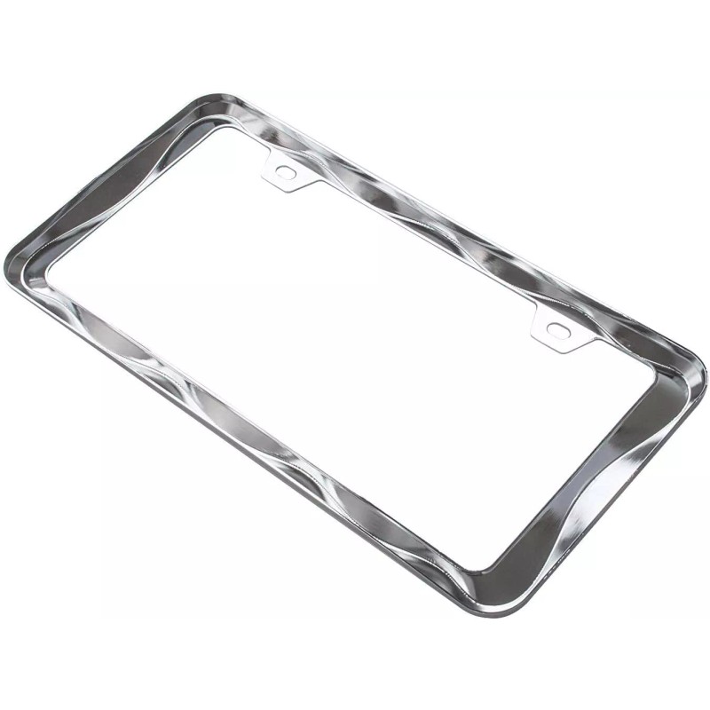 Creathome 3D Curly Wave Pattern Chrome License Plate Frame from