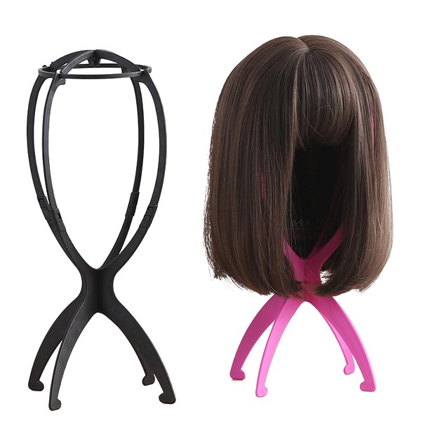Wig Stand, 2-Piece Portable Wig Holder for Short Medium Long