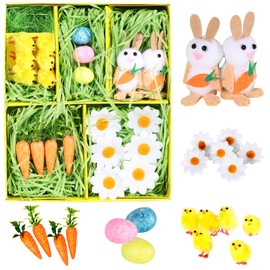 Easter Decorations for Bonnet - Easter Bonnet Accessories with Yellow Easter Chicks, Colourful Polystyrene Eggs, Easter Rabbit Decorations, Easter Flowers and Easter Carrots - Easter Craft Decorations