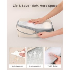 kookoomia 4-Piece Compression Suitcase Organiser Packing Cubes Compression Packing Cube Set Clothes Bags Packing Bags Suitcase Organiser Travel Organiser for Suitcase Backpack (Beige)