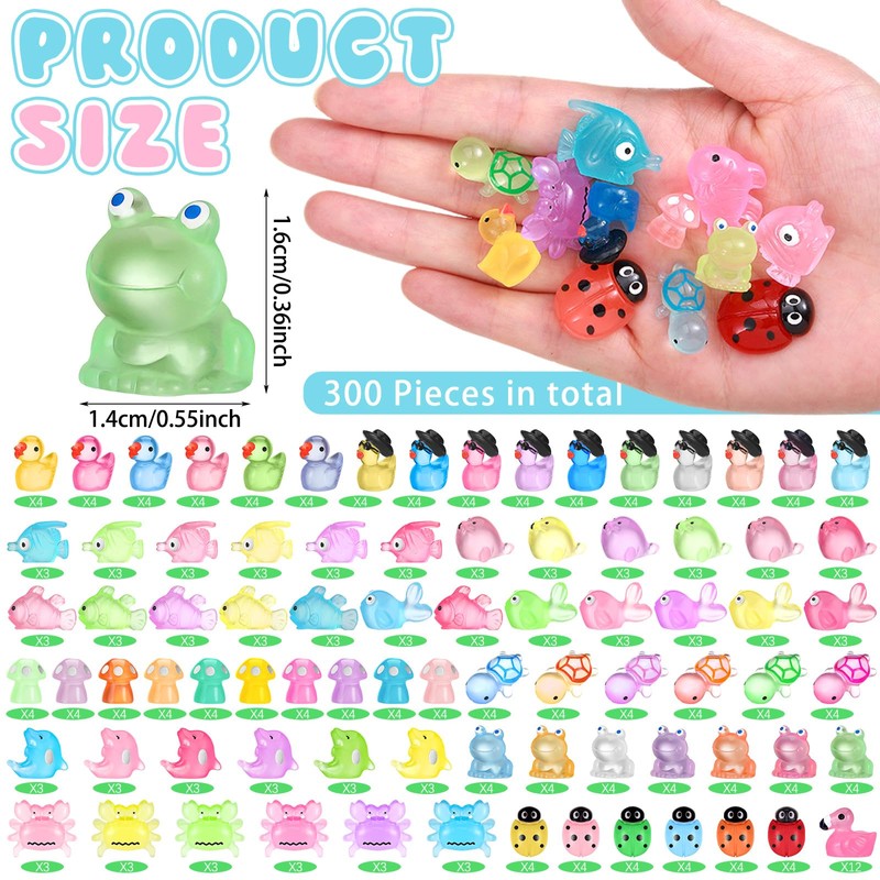 Colingmill 300 Pieces Luminous Mini Resin Animals Figures Glowing Miniature