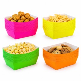 100 Pcs Colorful Paper Food Boat, Disposable Neon Paper Food Trays Durable Stackable Neon Snack Boats for Foods Buffet, Snack, BBQ, Popcorn, Hot Dog, Party (4 Colors)