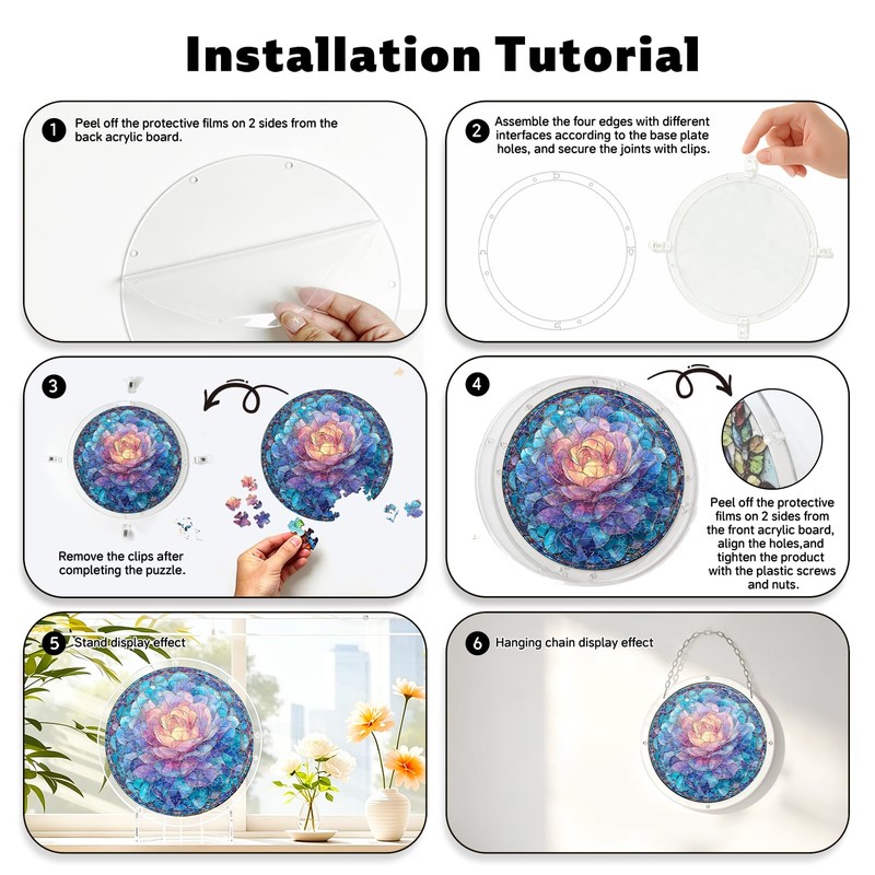 WACOCETOY Acrylic Puzzle Suncatcher DIY Transparent Flower Jigsaw 82 PCS