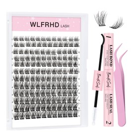 Lash Clusters Kit 144Pcs D Curl Lash Extension Kits Eyelash Extensions Individual Lashes Kit with Cluster Lashes Bond and Seal and Eyelash Extensions Tweezers DIY at Home(78-1,D-8-16MM）