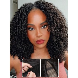 Nadula EasiContour V Part Kinky Curly Wigs Human Hair No Leave Out Clip in V-part Wig,10A Glueless Upgrade U Part Human Hair Wigs Beginner Friendly 18inch