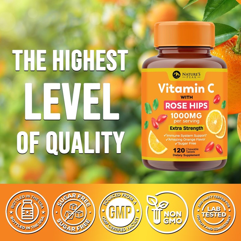 Vitamin C 1000mg Chewable Supplement - Extra Strength Immune Support