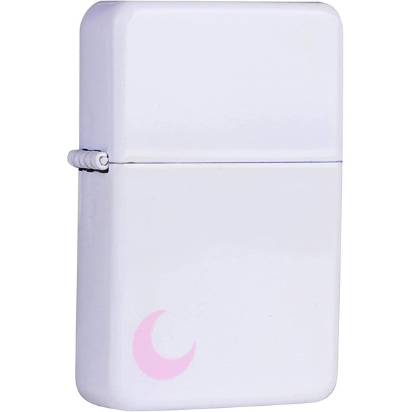 Antique Style Metal Flip Top Lighter with Engraved Pink Moon - Refillable Windproof Pocket Lighter – Comes with Aluminum Gift Case & Empty Without Fluid – Size 5.63.81.2cm (White)
