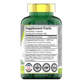 Tnvitamins Fenogreco 3200mg 180 Cápsulas Suplemento Natural