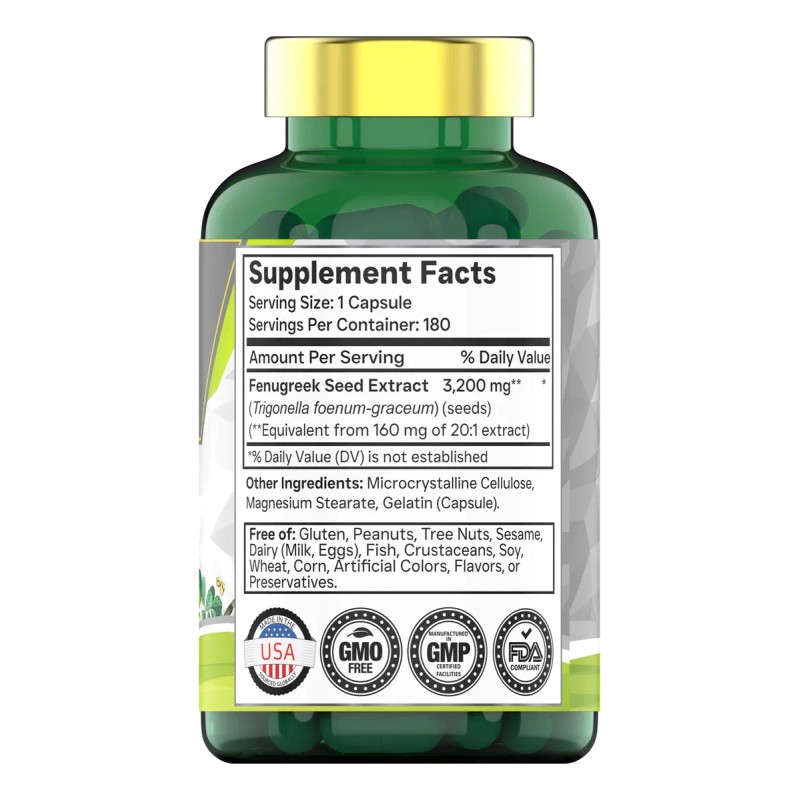 Tnvitamins Fenogreco 3200mg 180 Cápsulas Suplemento Natural