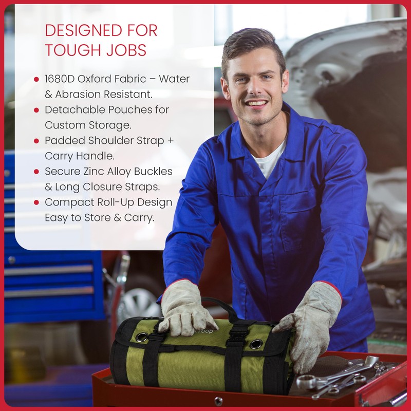 Vexloop Roll Up Tool Bag Organizer, Motorcycle Tool Bag for