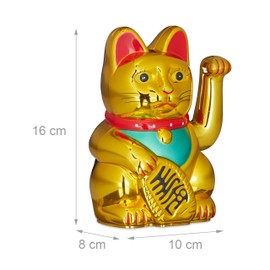 Relaxdays Maneki Neko Waving Cat Good Luck Bringer, Gold, 8 x 10 x 16 cm