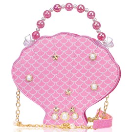 LSSAGOON Shells Little Girl Crossbody Purse for Toddler Kids,Cute PU Fish Scale Pattern Glitter Small Shoulder Handbag,Fashion Pearl Princess Clutch Bag,Gifts for Birthday Xmas