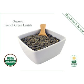 Organic French Green Lentils Whole Raw, High Fiber Non-GMO-Bulk (1LB)