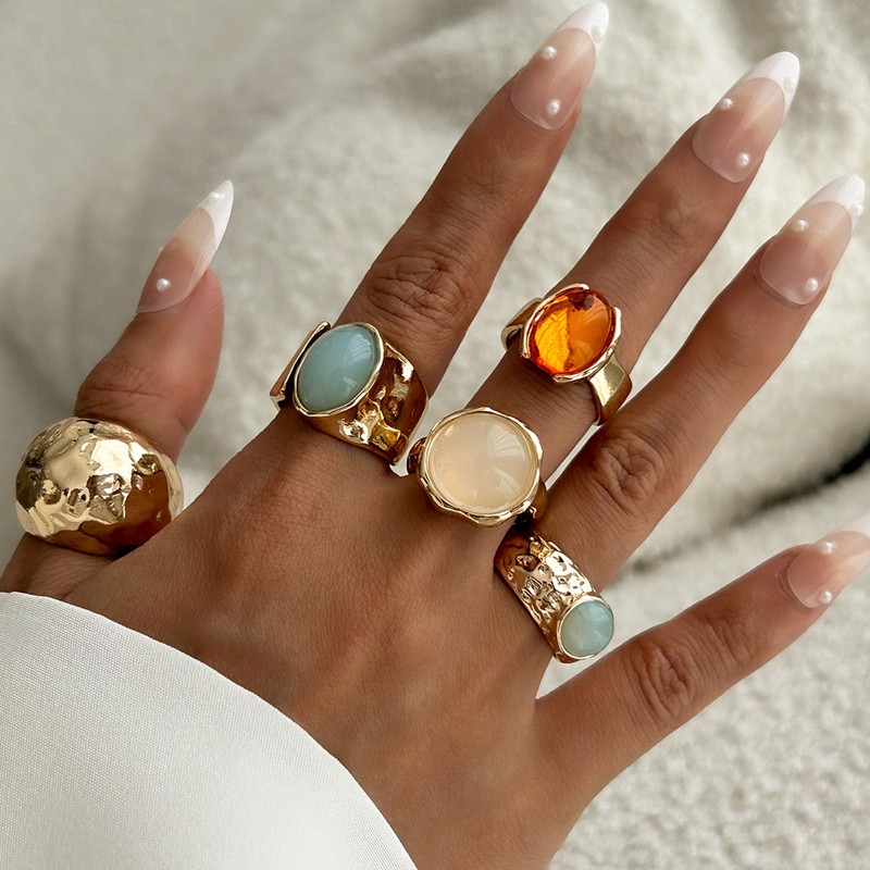 Your Always Charm Chunky Gold Ring Set - Stackable Crystal