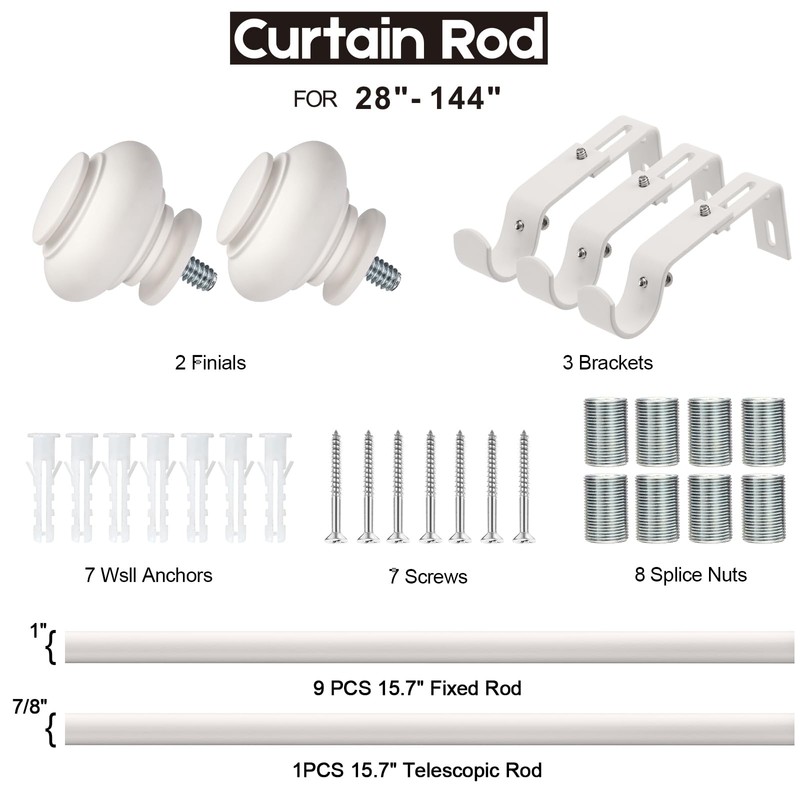 SIMEWIN White Curtain Rods for Windows 72 to 144 Inches