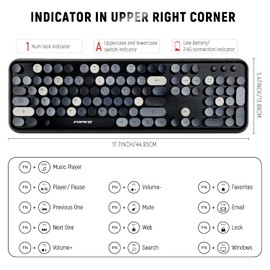 FOPETT Wireless Keyboard and Mouse Combo, 104 Keys Full-Sized 2.4 GHz Round Keycap Colorful Keyboards, USB Receiver Plug and Play, for Windows, Mac, PC, Laptop, Desktop (Grey)